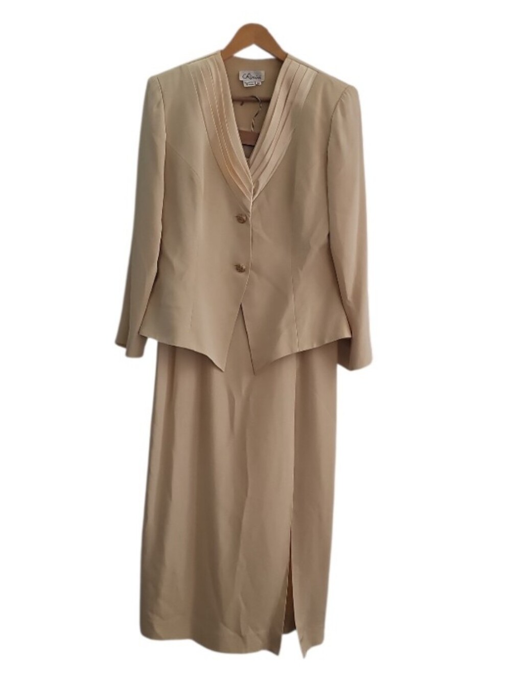 Vintage Rimini 100% Silk Skirt Suit Women Sz L Champagne Formal Mother of Bride